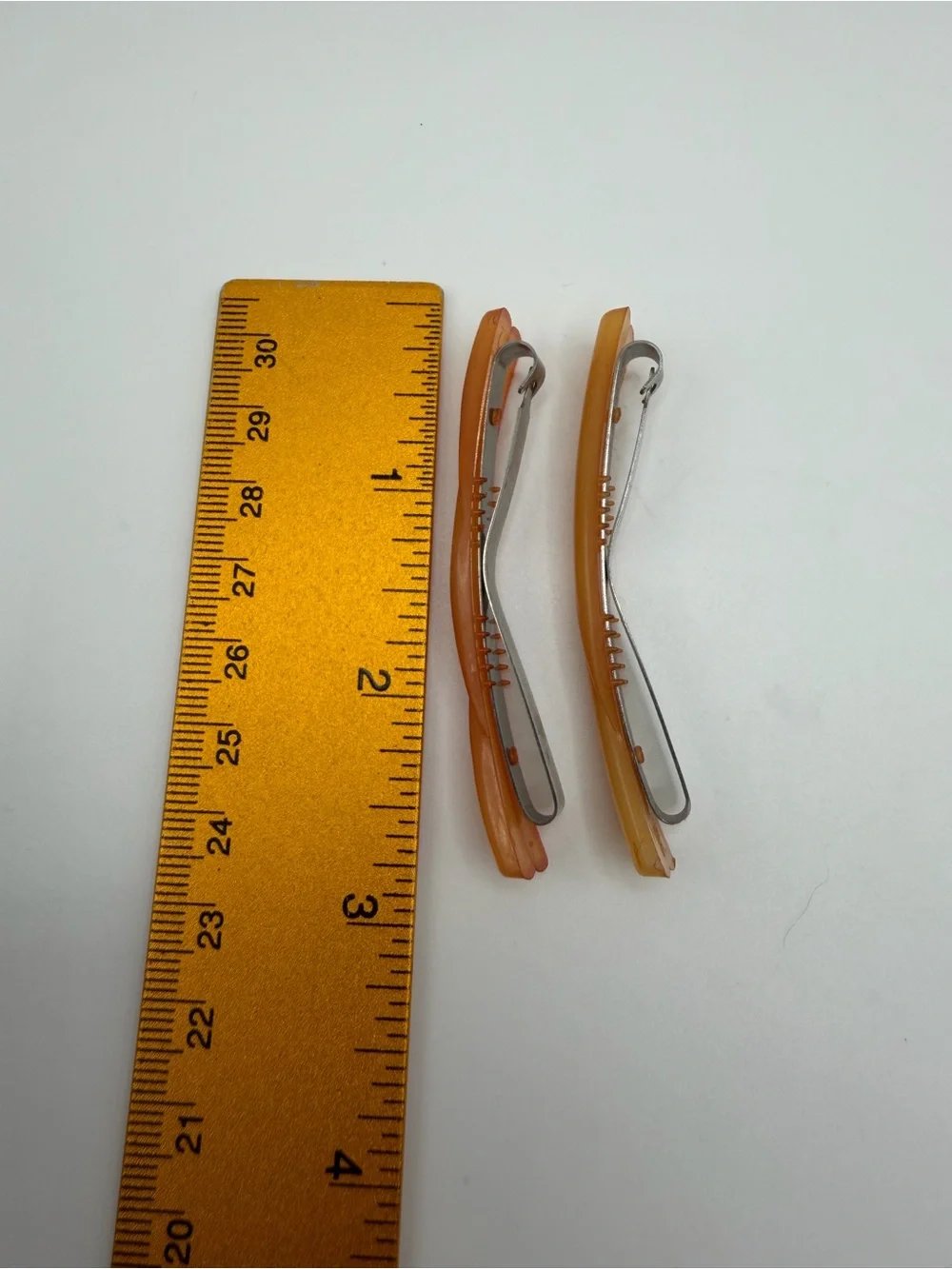 2 Butterscotch Lucite Barrette Carved Twist Snap Clip Art Deco MCM Retro Pair
